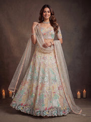 Elegant White Floral Embroidered Lehenga Choli with Dupatta