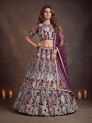 Elegant Wine Purple Floral Embroidered Lehenga Choli with Dupatta