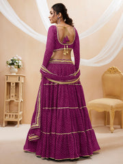 Wine Tiered Lehenga Choli with Golden Lace