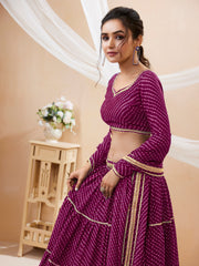 Wine Tiered Lehenga Choli with Golden Lace
