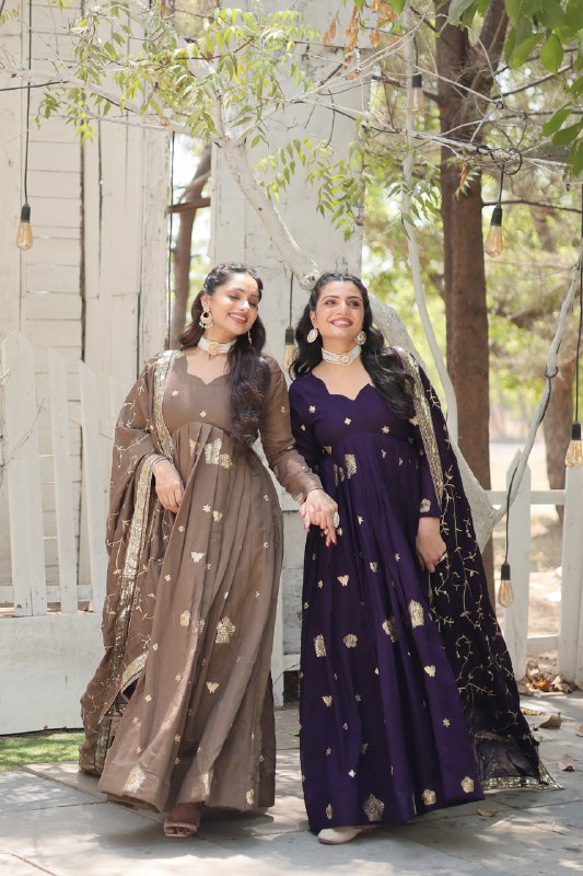 Graceful Rich Sequins Embroidered Fully Stitched Gown With Dupatta - Ethnicwish