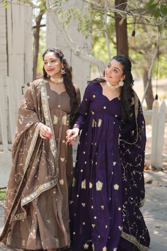 Graceful Rich Sequins Embroidered Fully Stitched Gown With Dupatta - Ethnicwish