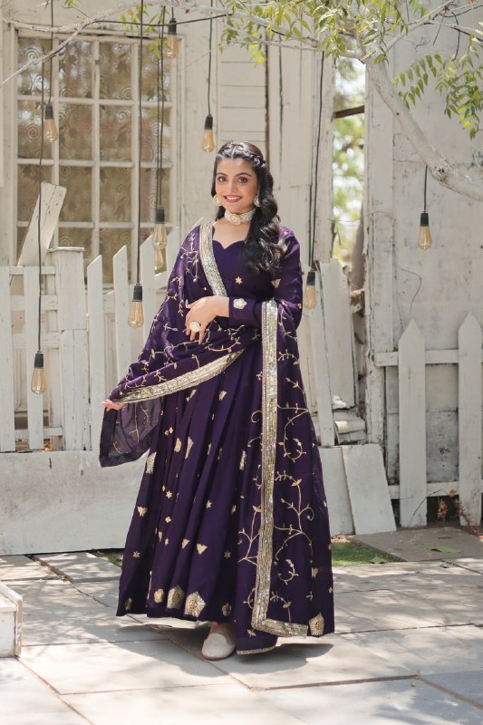 Graceful Rich Sequins Embroidered Fully Stitched Gown With Dupatta - Ethnicwish