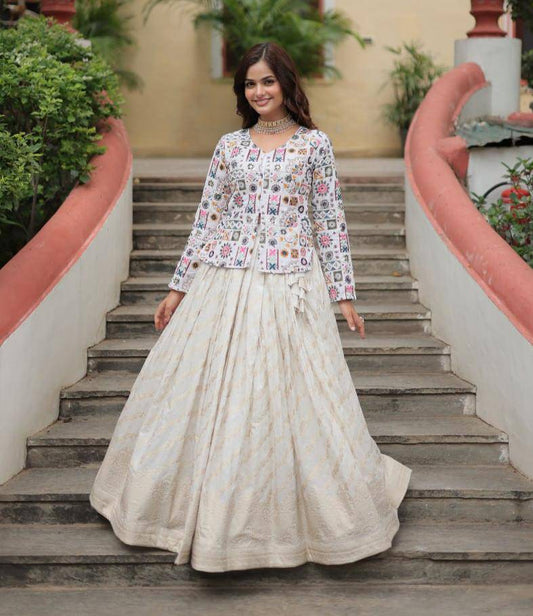 Sublime Viscous Jacquard Thread Sequins Worked Top Lehenga Set - Ethnicwish