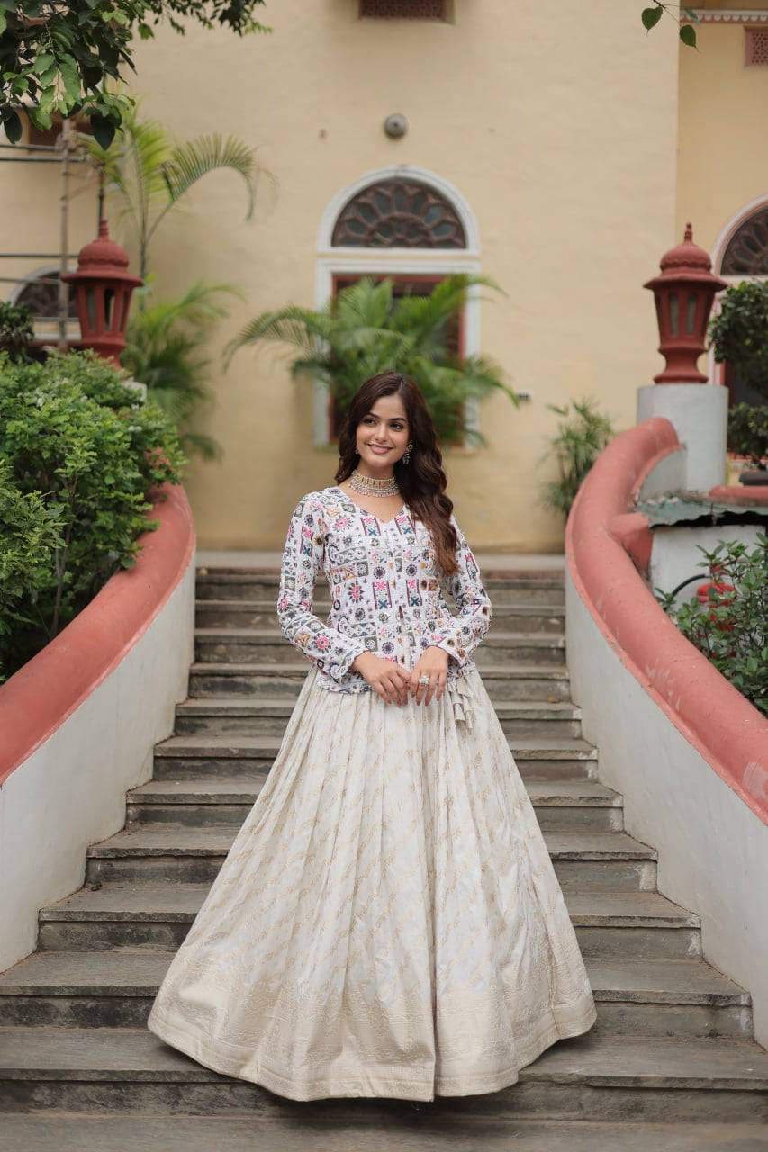 Sublime Viscous Jacquard Thread Sequins Worked Top Lehenga Set - Ethnicwish