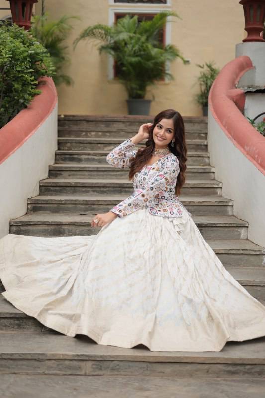 Sublime Viscous Jacquard Thread Sequins Worked Top Lehenga Set - Ethnicwish