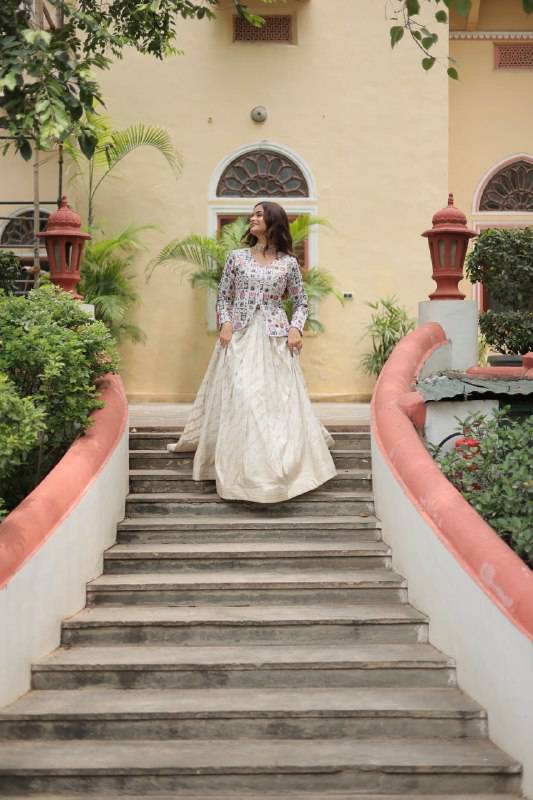 Sublime Viscous Jacquard Thread Sequins Worked Top Lehenga Set - Ethnicwish