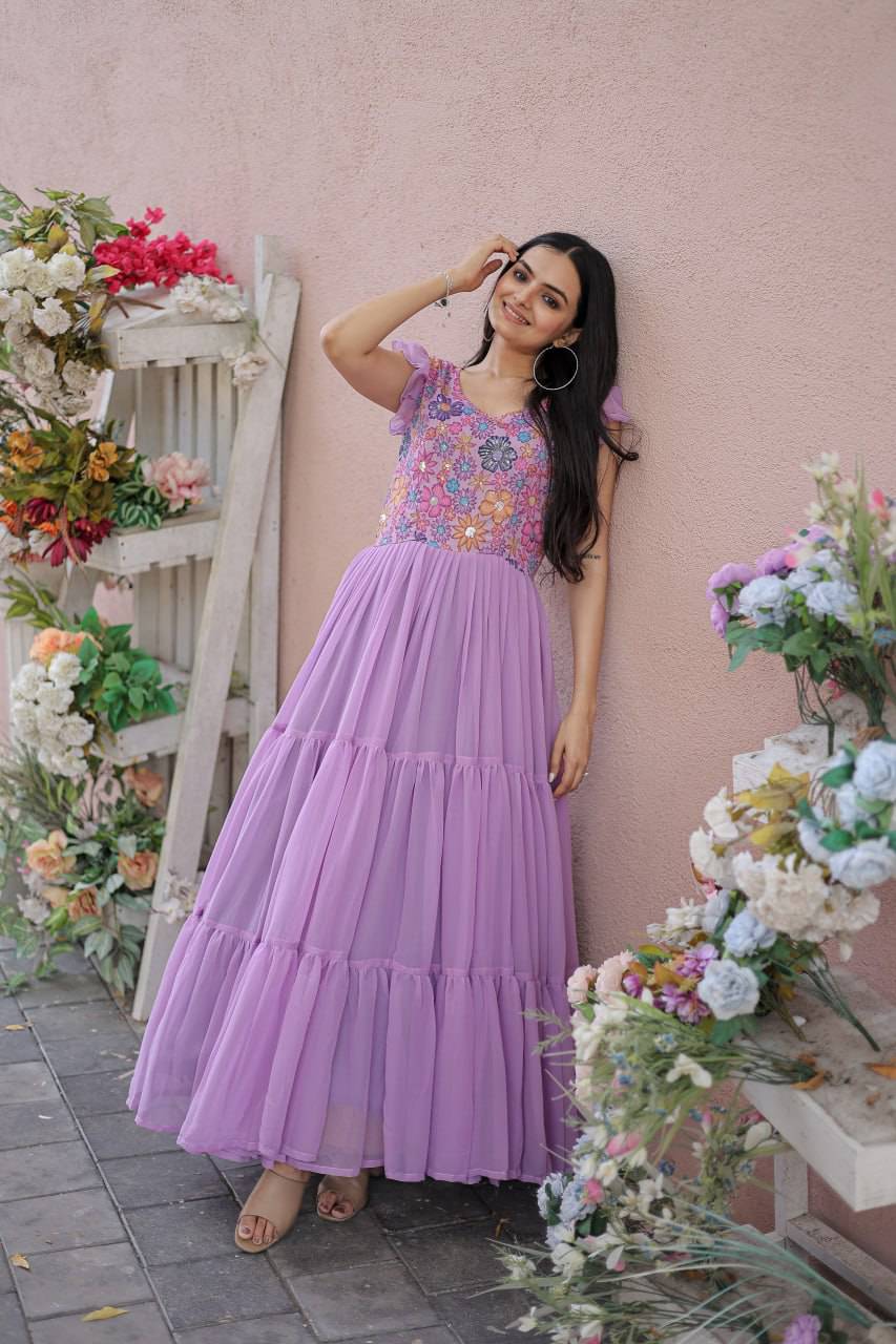 Timeless Rich Floral Position Printed Faux Georgette Gown - Ethnicwish