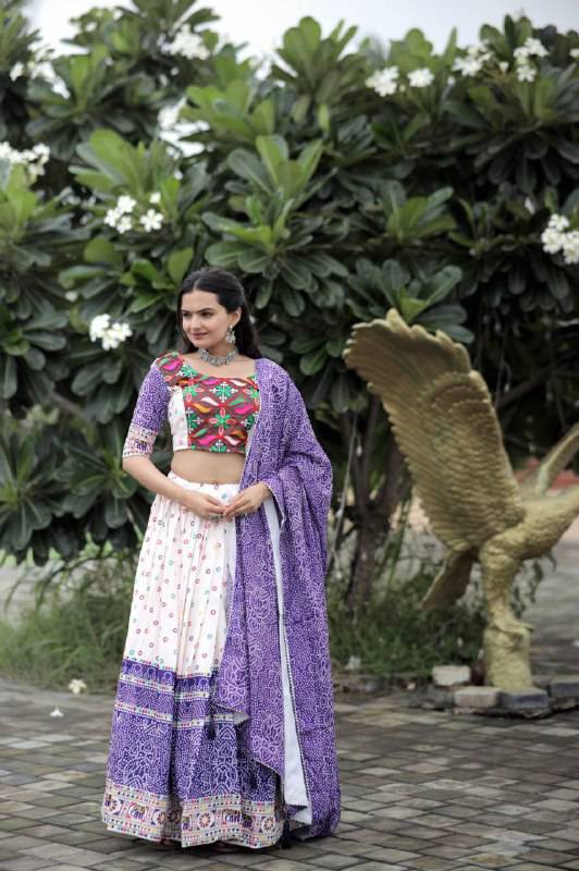 Dainty Rayon Printed Gamthi Worked Navratri Wear Lehenga Choli - Ethnicwish