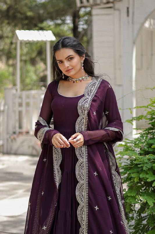 Delightful Faux Georgette 15 Meter Flared Fully Stitched Ruffle Gown - Ethnicwish
