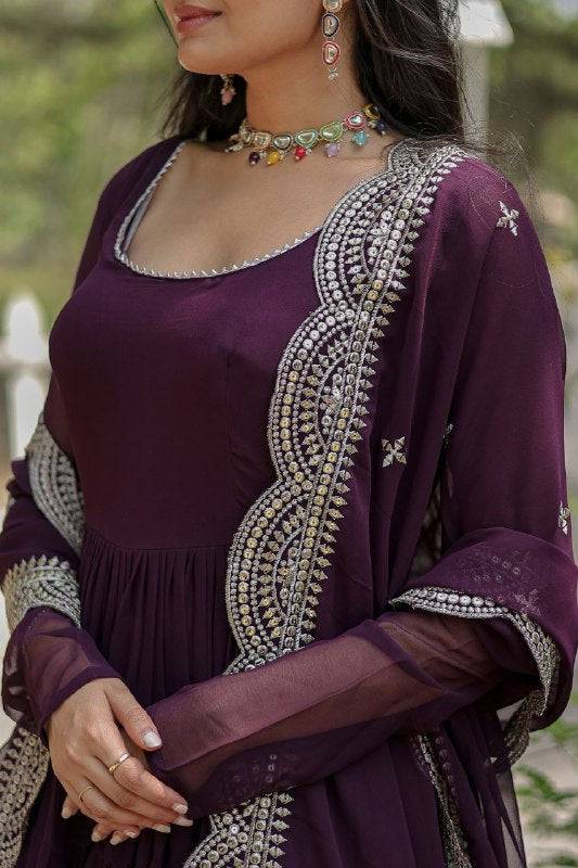 Delightful Faux Georgette 15 Meter Flared Fully Stitched Ruffle Gown - Ethnicwish