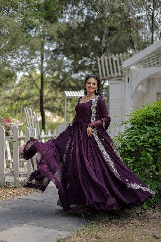 Delightful Faux Georgette 15 Meter Flared Fully Stitched Ruffle Gown - Ethnicwish