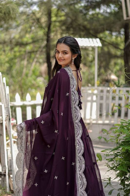 Delightful Faux Georgette 15 Meter Flared Fully Stitched Ruffle Gown - Ethnicwish