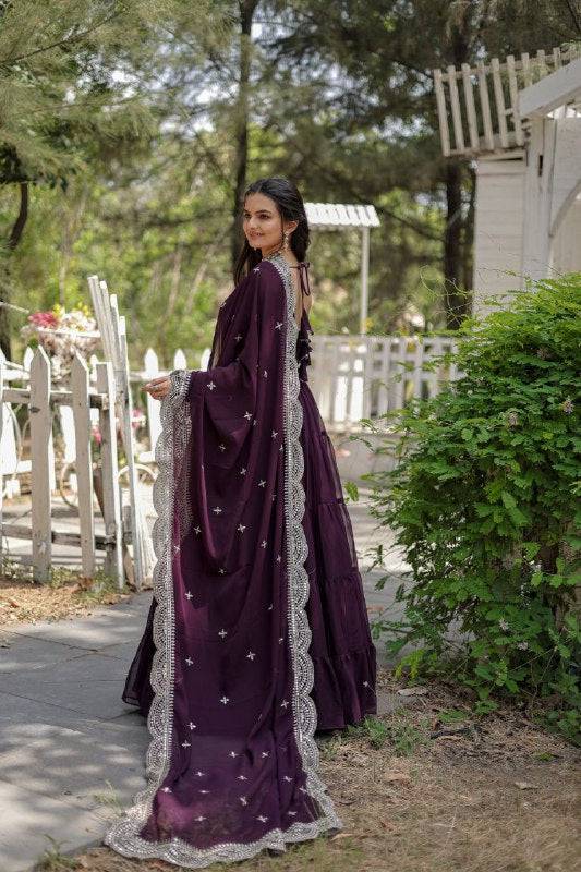 Delightful Faux Georgette 15 Meter Flared Fully Stitched Ruffle Gown - Ethnicwish