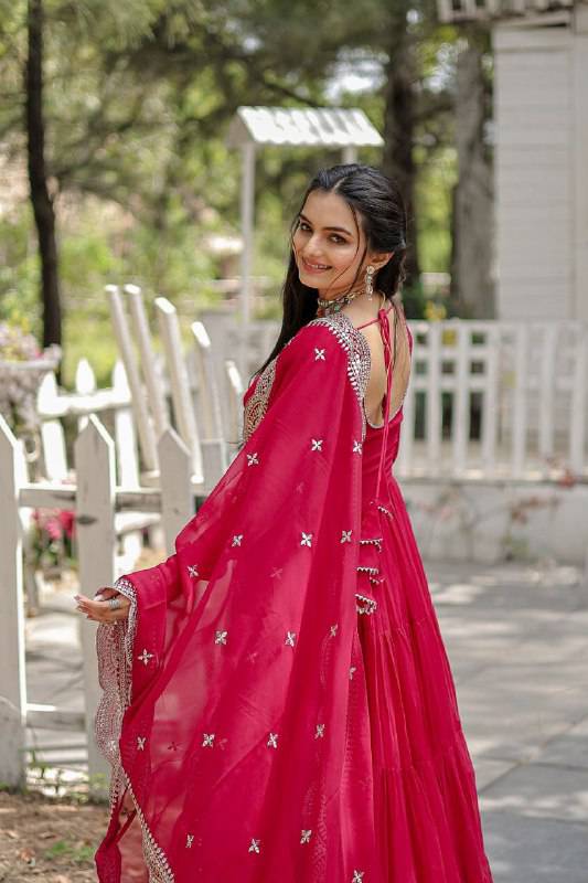 Delightful Faux Georgette 15 Meter Flared Fully Stitched Ruffle Gown - Ethnicwish