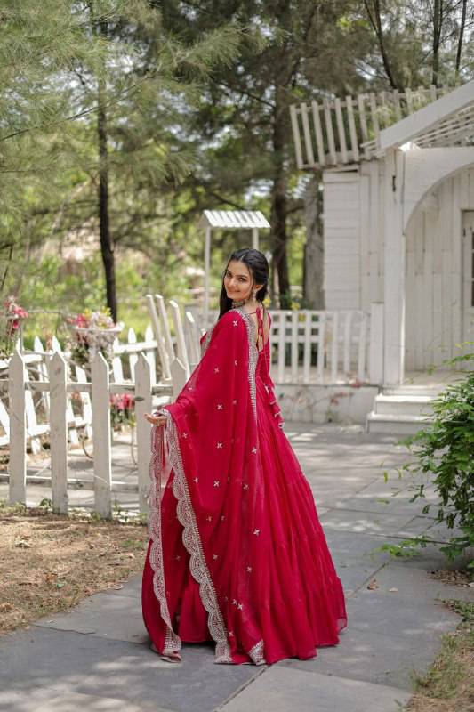 Delightful Faux Georgette 15 Meter Flared Fully Stitched Ruffle Gown - Ethnicwish