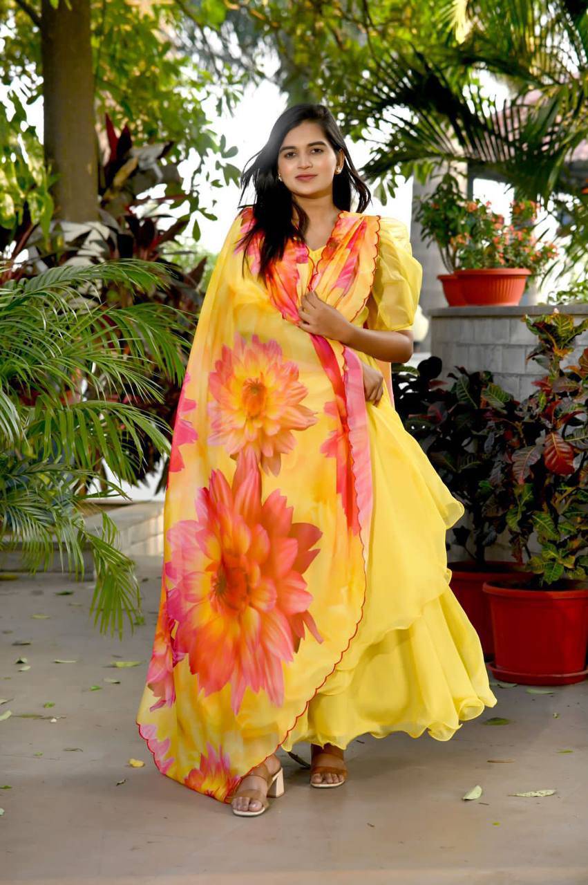 Spectacular Tabby Silk Fully Stitched Flairy Gown With Dupatta - Ethnicwish