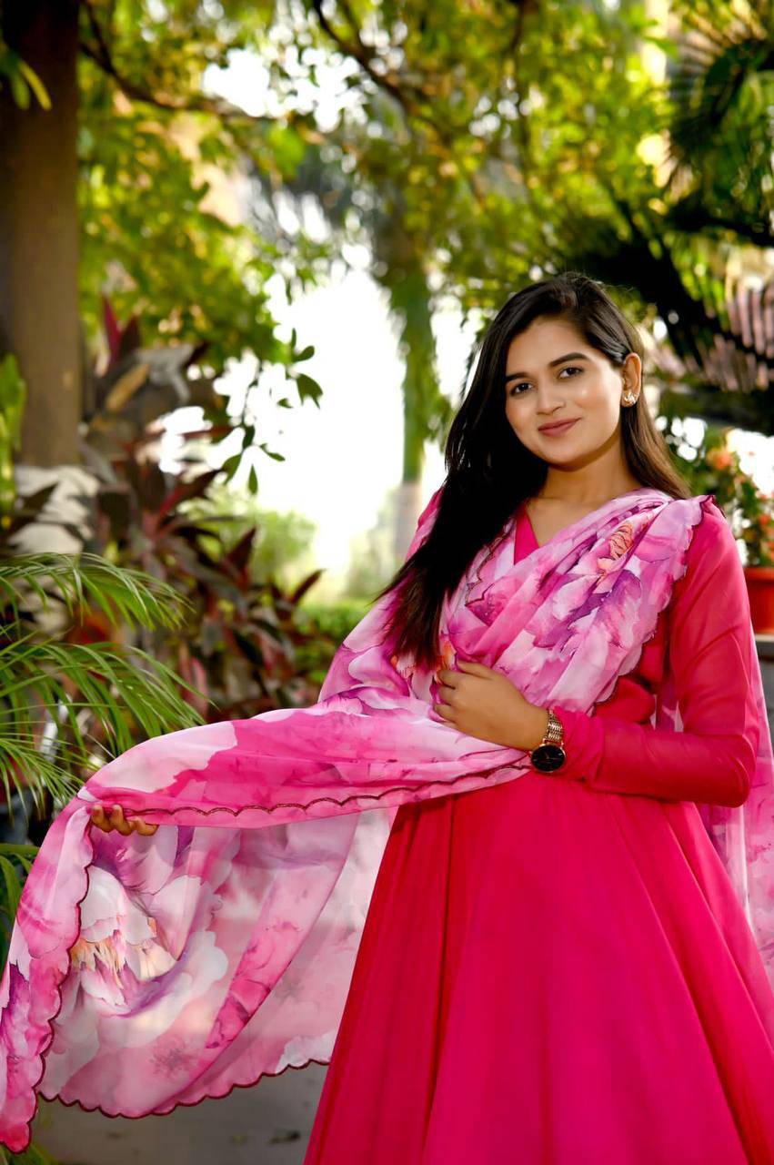Spectacular Tabby Silk Fully Stitched Flairy Gown With Dupatta - Ethnicwish