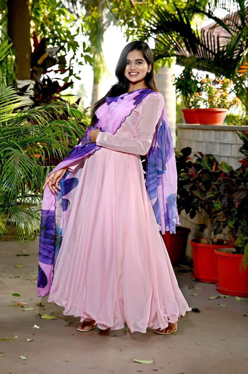 Spectacular Tabby Silk Fully Stitched Flairy Gown With Dupatta - Ethnicwish