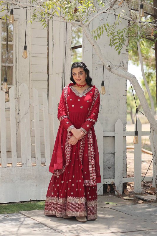 Magnificent Faux Georgette Rich Sequins Worked Designer Gown - Ethnicwish