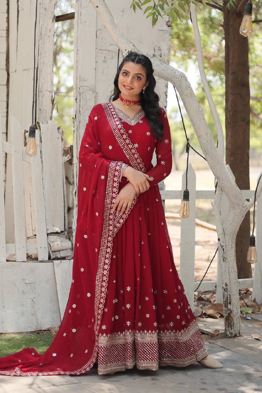 Magnificent Faux Georgette Rich Sequins Worked Designer Gown - Ethnicwish