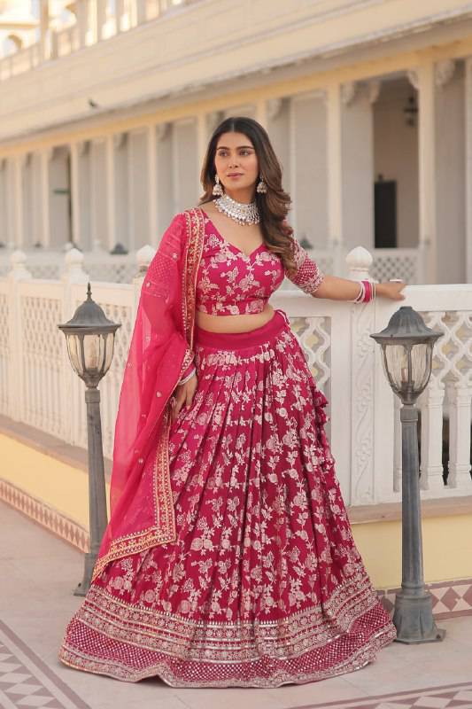 Fascinating Pure Viscous Jacquard Sequins Embroidered Lehenga Choli - Ethnicwish