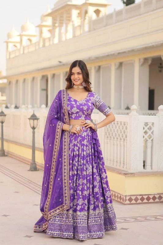 Fascinating Pure Viscous Jacquard Sequins Embroidered Lehenga Choli - Ethnicwish