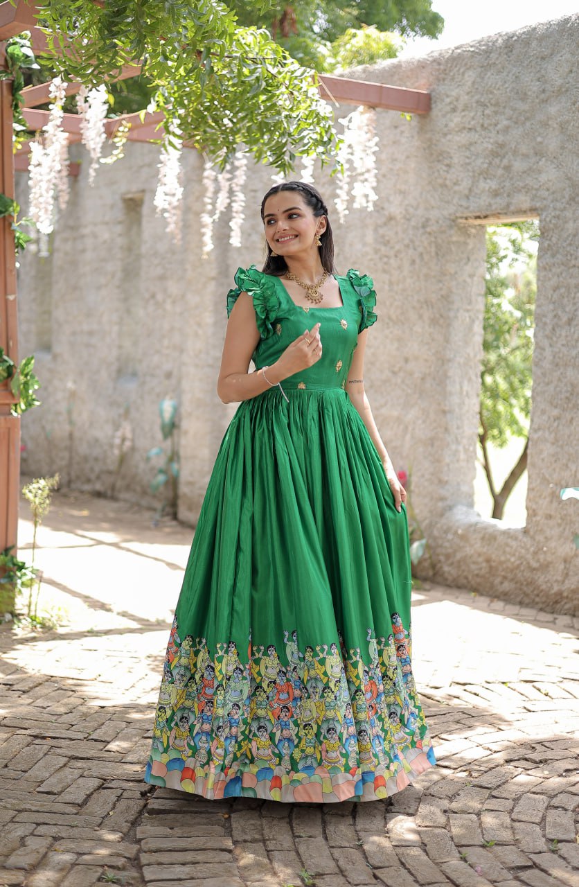 Stunning Dola Silk Designer Printed Fully Stitched Gown - Ethnicwish