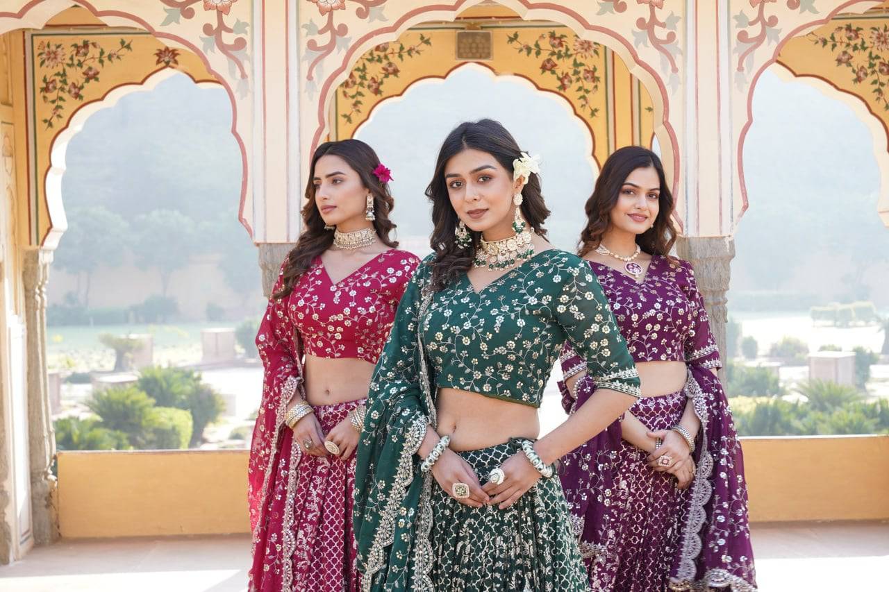 Compelling Viscous Jacquard Sequins Embroidered Lehenga Set - Ethnicwish