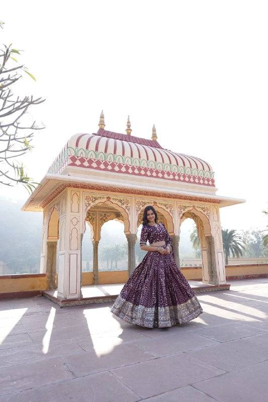 Compelling Viscous Jacquard Sequins Embroidered Lehenga Set - Ethnicwish