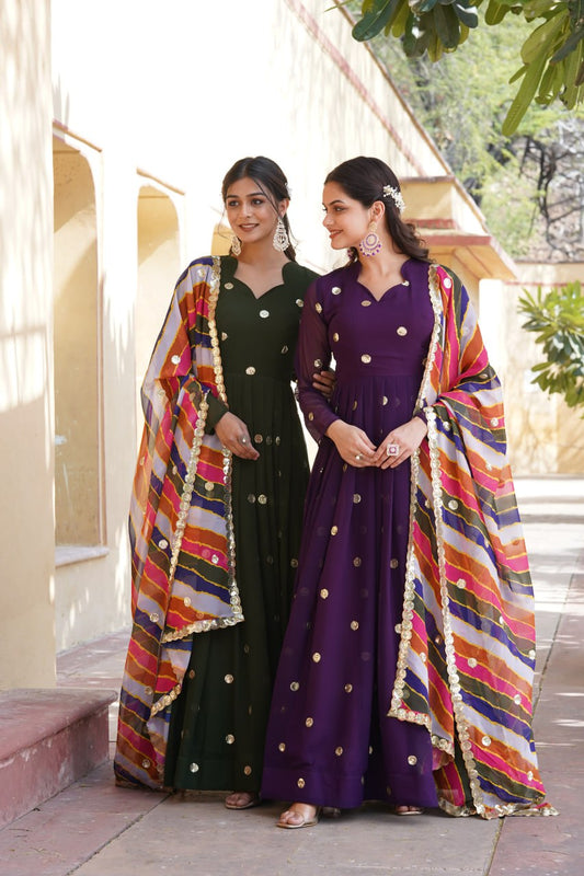 Charming Faux Georgette Zari Thread Sequins Worked Gown - Ethnicwish