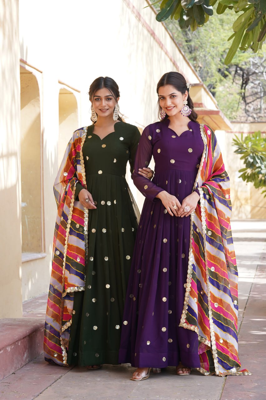 Charming Faux Georgette Zari Thread Sequins Worked Gown - Ethnicwish