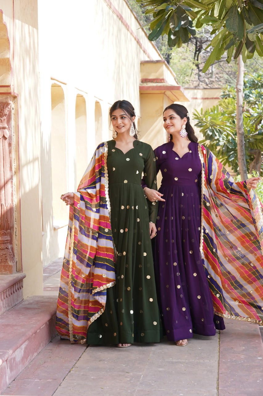 Charming Faux Georgette Zari Thread Sequins Worked Gown - Ethnicwish