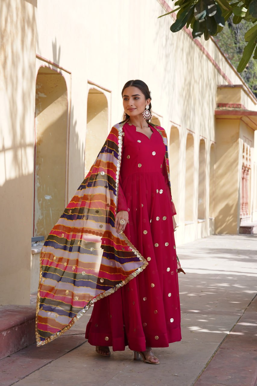 Charming Faux Georgette Zari Thread Sequins Worked Gown - Ethnicwish