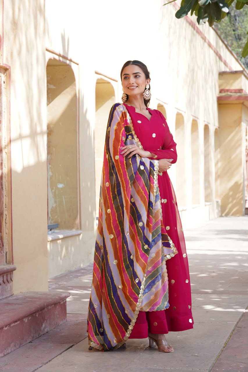 Charming Faux Georgette Zari Thread Sequins Worked Gown - Ethnicwish