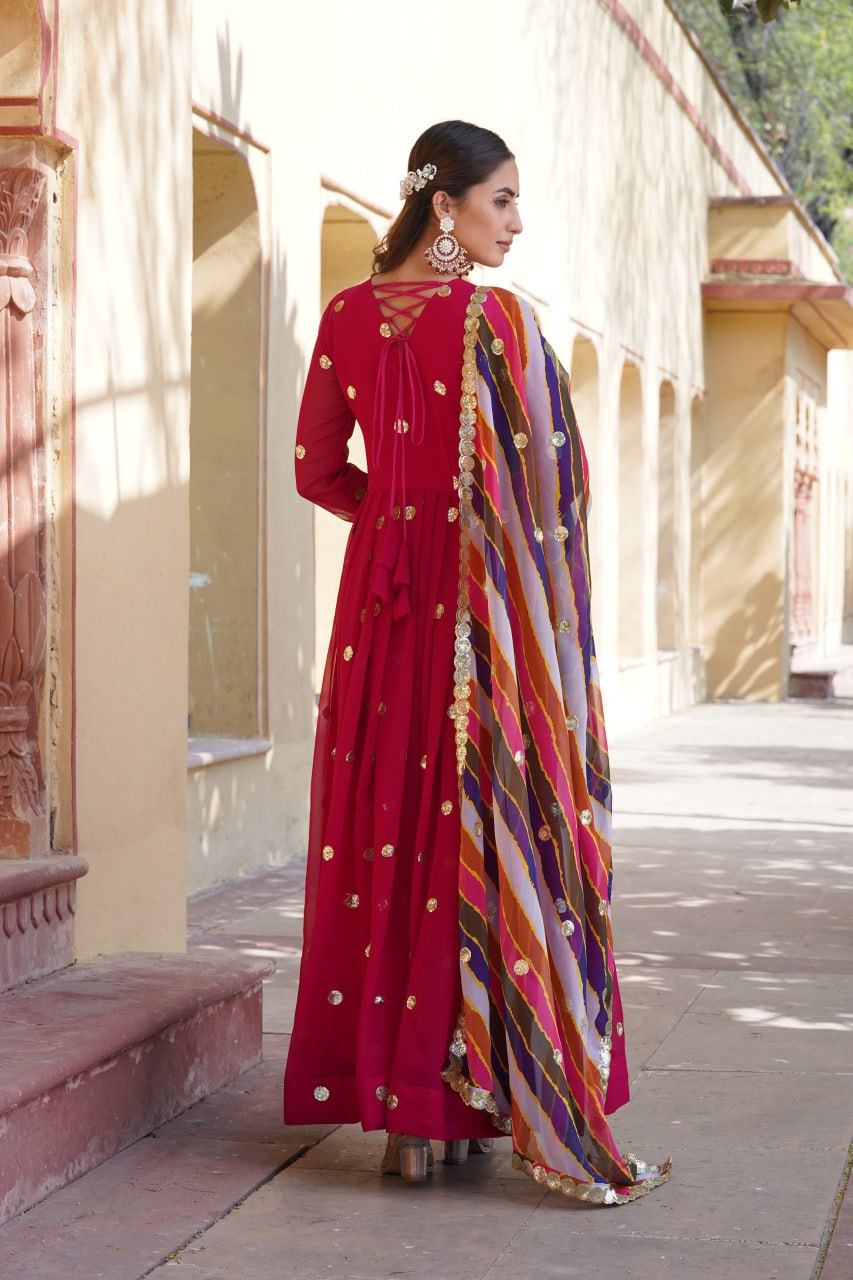 Charming Faux Georgette Zari Thread Sequins Worked Gown - Ethnicwish