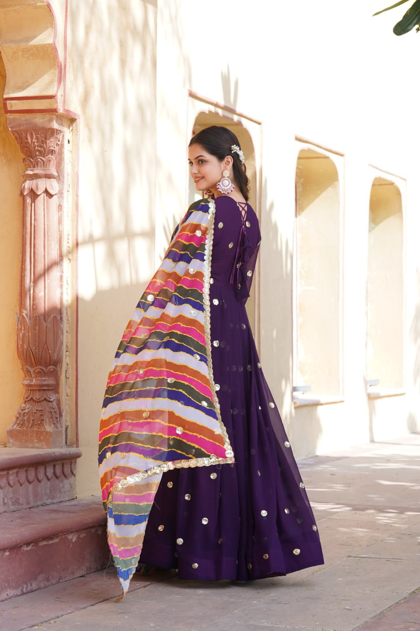 Charming Faux Georgette Zari Thread Sequins Worked Gown - Ethnicwish