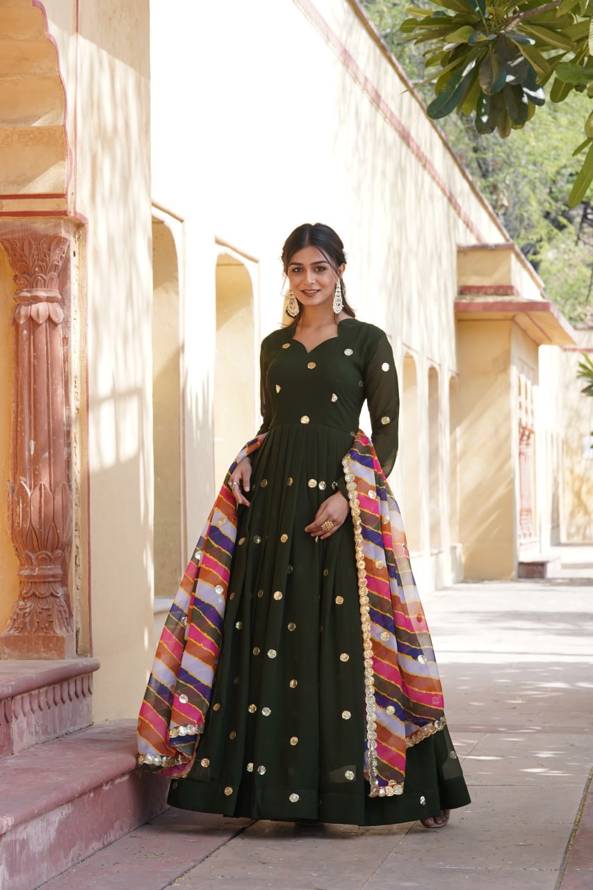 Charming Faux Georgette Zari Thread Sequins Worked Gown - Ethnicwish