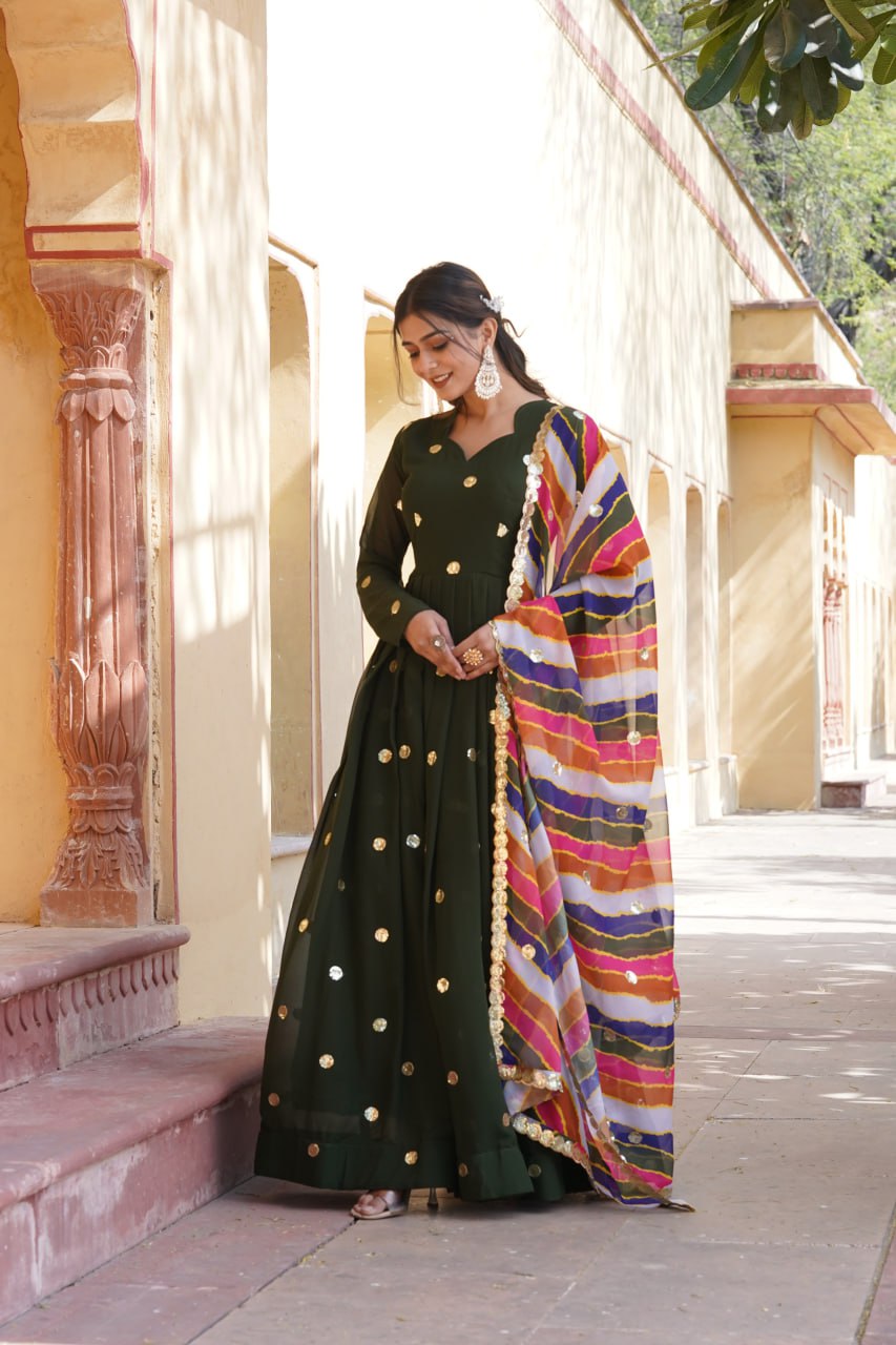 Charming Faux Georgette Zari Thread Sequins Worked Gown - Ethnicwish