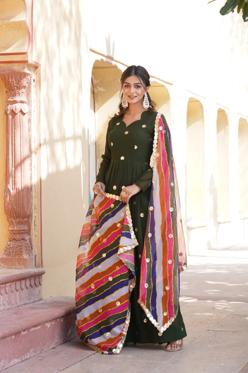 Charming Faux Georgette Zari Thread Sequins Worked Gown - Ethnicwish