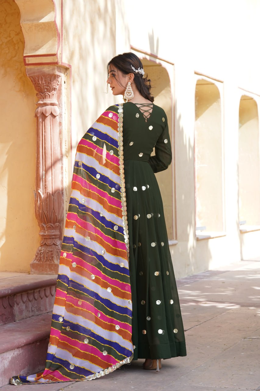 Charming Faux Georgette Zari Thread Sequins Worked Gown - Ethnicwish