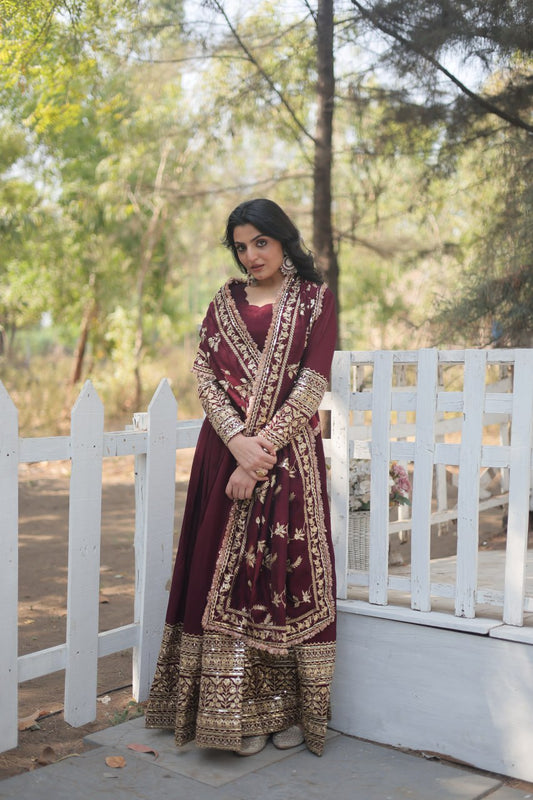 Radiant Rich Sequins Embroidered Designer Gown With Dupatta - Ethnicwish