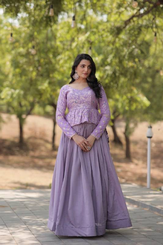 Alluring Sequins Embroidered Fully Stitched Top Lehenga Set - Ethnicwish