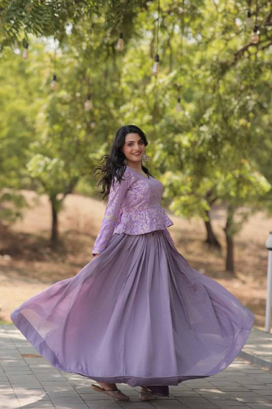 Alluring Sequins Embroidered Fully Stitched Top Lehenga Set - Ethnicwish