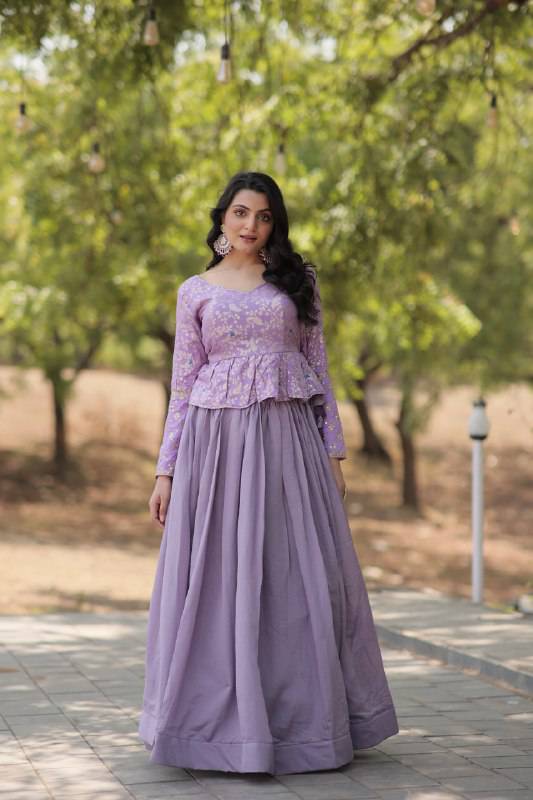 Alluring Sequins Embroidered Fully Stitched Top Lehenga Set - Ethnicwish