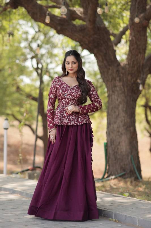 Alluring Sequins Embroidered Fully Stitched Top Lehenga Set - Ethnicwish