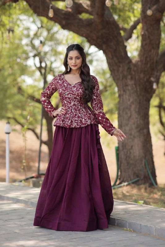 Alluring Sequins Embroidered Fully Stitched Top Lehenga Set - Ethnicwish