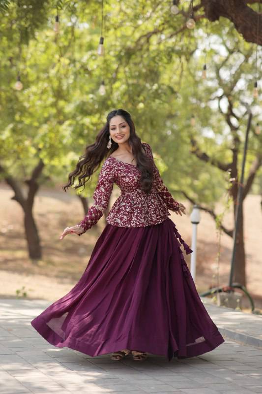 Alluring Sequins Embroidered Fully Stitched Top Lehenga Set - Ethnicwish