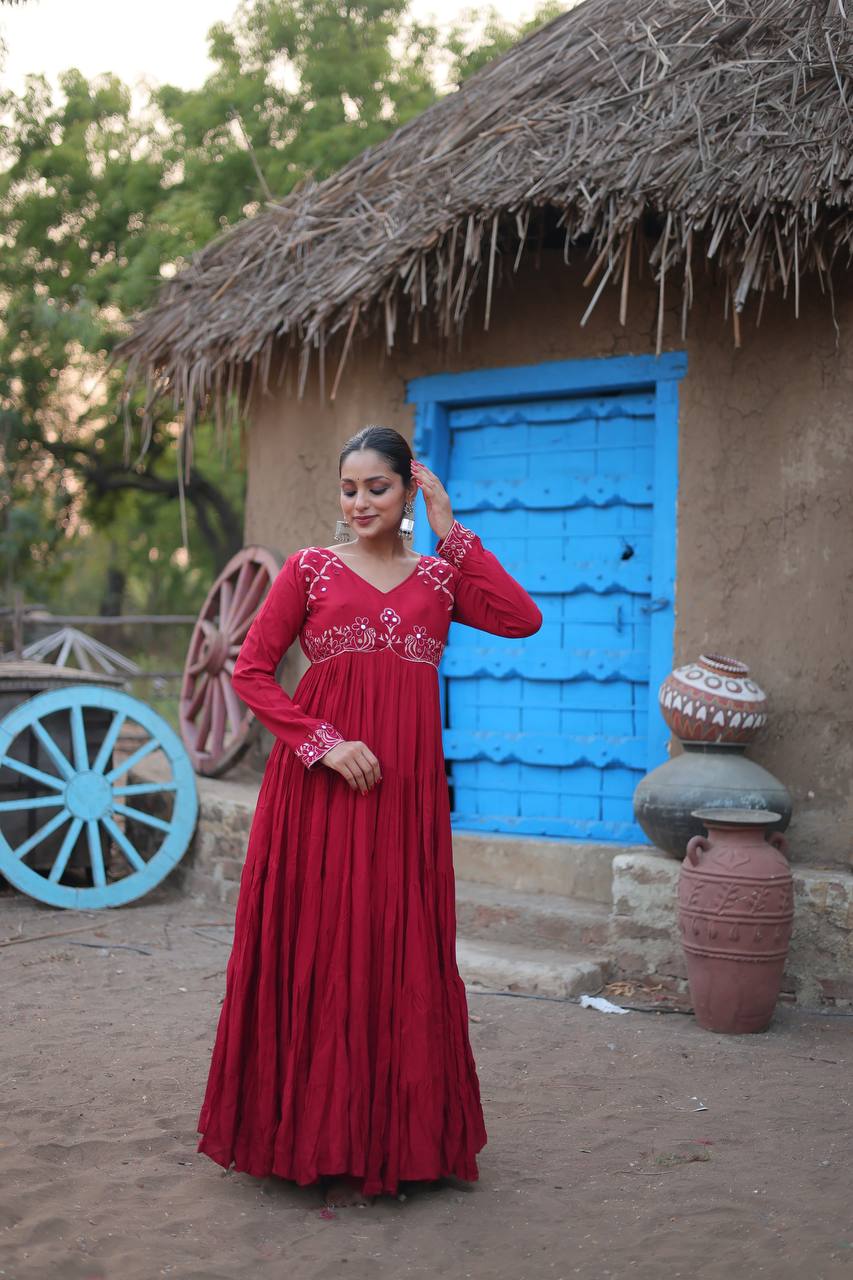 Mesmerizing Navratri Wear Rayon Fully Stitched Designer Gown - Ethnicwish
