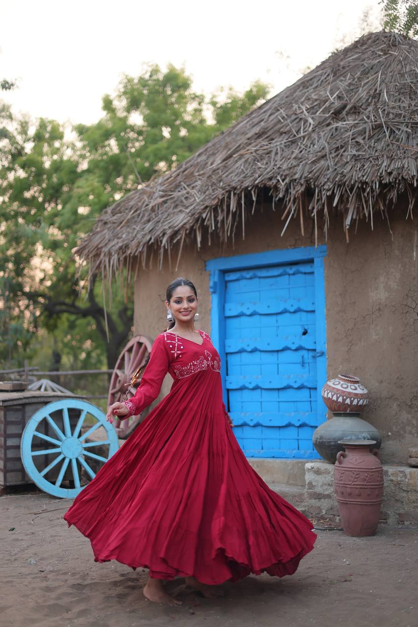 Mesmerizing Navratri Wear Rayon Fully Stitched Designer Gown - Ethnicwish